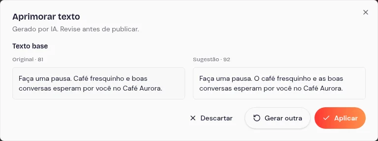 Aprimorar com IA — exemplo Café Aurora